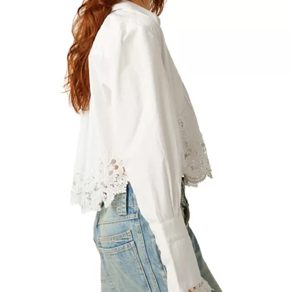 Free People Cream Long Sleeve Crop Blouse - Picture 2 of 9